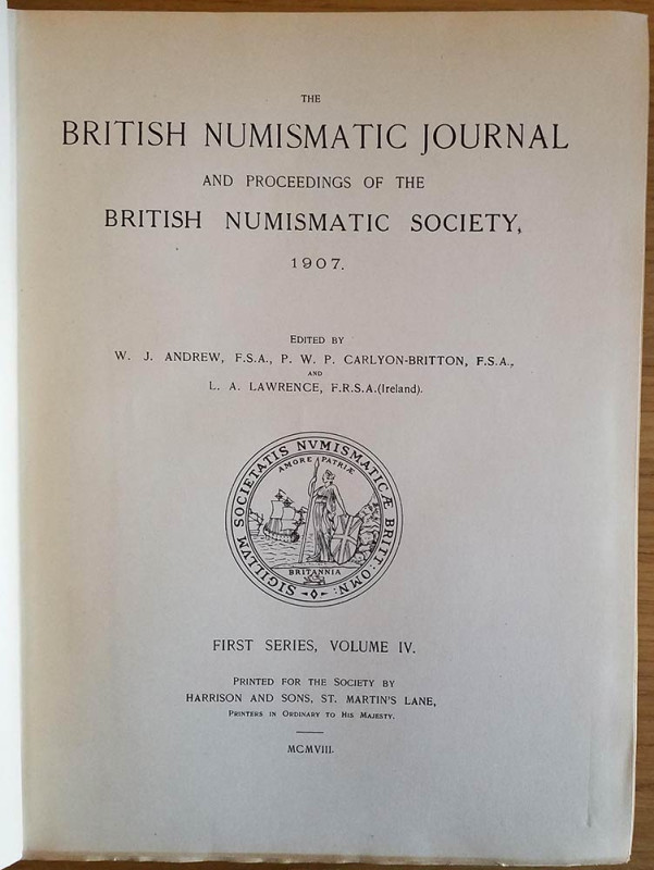 British Numismatic Journal and Proceedings of the British Numismatic Society 190...