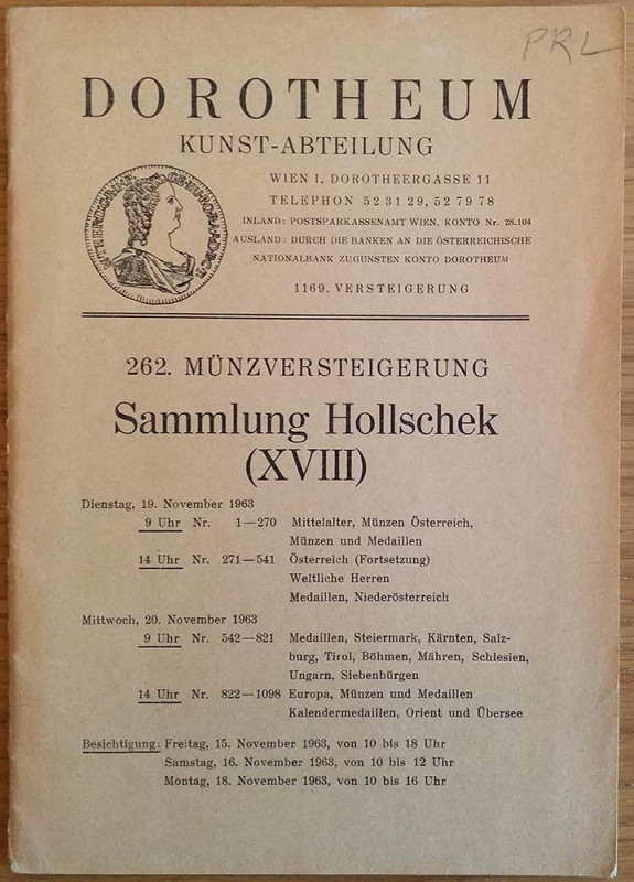 Dorotheum Sammlung Hollschek (XVIII).Wien 15-16-18 November 1963. Brossura ed. p...