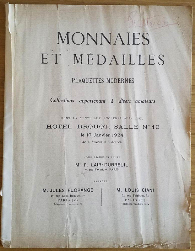 Florange M. J. Ciani M. L. Monnaies et Medailles Plaquettes Modernes collections...