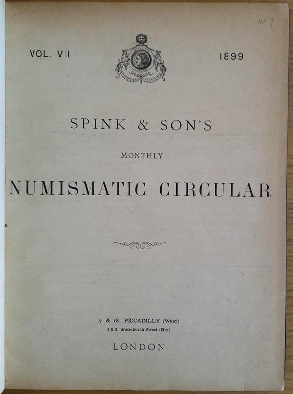 Spink & Son's Numismatic Circular Annata completa. 1899. Tutta Tela con titolo a...