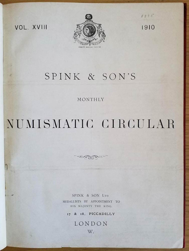 Spink & Son's Numismatic Circular Annata completa. 1910. Tutta Tela con titolo a...