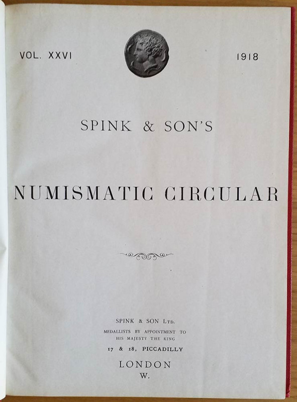 Spink & Son's Numismatic Circular Annata completa. 1918 Mezza Pelle con titolo a...