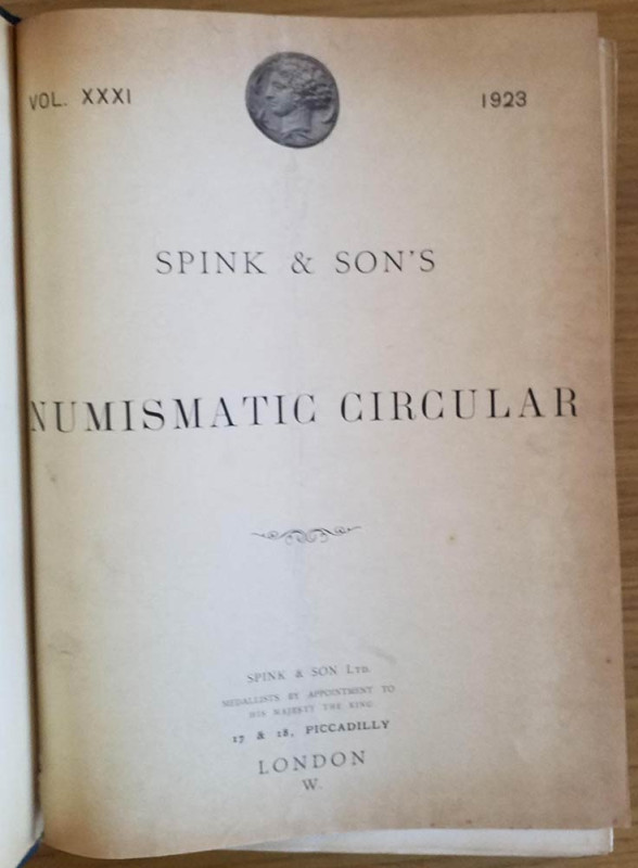 Spink & Son's Numismatic Circular Annate complete. 1923-1925. Mezza tela con tit...