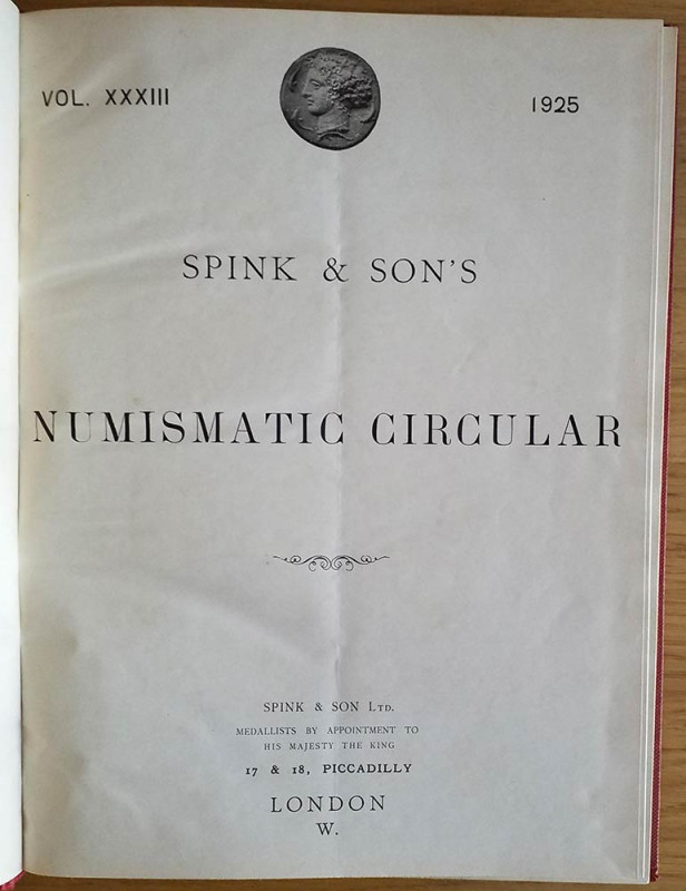 Spink & Son's Numismatic Circular Annata completa. 1925. Tutta Tela con titolo a...