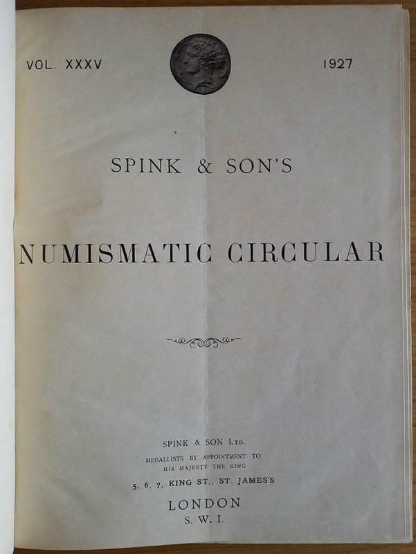 Spink & Son's Numismatic Circular Annata completa. 1927. Tutta Tela con titolo a...