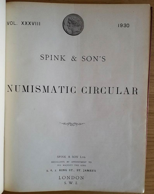 Spink & Son's Numismatic Circular Annata completa. 1930 Mezza Pelle con titolo a...