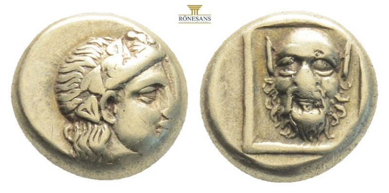 Greek, LESBOS, Mytilene (Circa 377-326 BC) EL Hekte (10.6 mm, 2.55g)
Obv: Wreath...