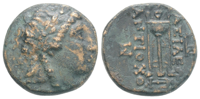 Greek
Kings of Syria, Antiochos II Æ17. Sardis, 261-246. Laureate head of Apollo...