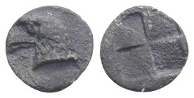 Greek
Aiolis, Kyme AR Obol. Circa 480-450 BC. Eagle’s head left, KY in left field / Quadripartite incuse square. SNG Copenhagen 31. 0.30 g, 7,4 mm.
