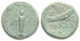 Greek Coins
CILICIA. Mallos. Ae (Circa 2nd-1st centuries BC). Obv: Facing statue of Athena Megarsis within wreath. Rev: MAΛΛΩTΩN. Eagle flying right; ...