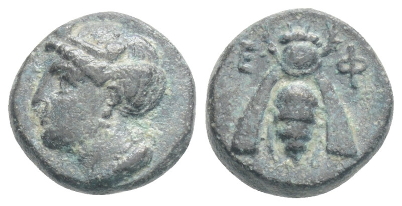 Ionia, Ephesos. Ae, . Circa 375-325 BC. 1,4 g. 10,7 mm.
Obv: Female head left, w...