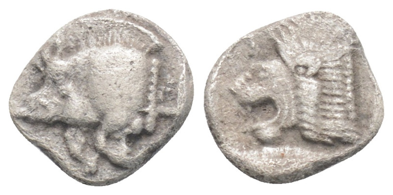 Greek MYSIA, Kyzikos (Circa 450-400 BC) AR obol (9,5 mm, 0,72 g)
Obv: Forepart o...