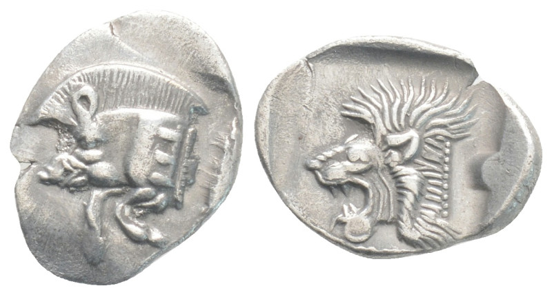 Greek MYSIA, Kyzikos (Circa 450-400 BC) AR obol (13,4 mm, 0.81 g)
Obv: Forepart ...