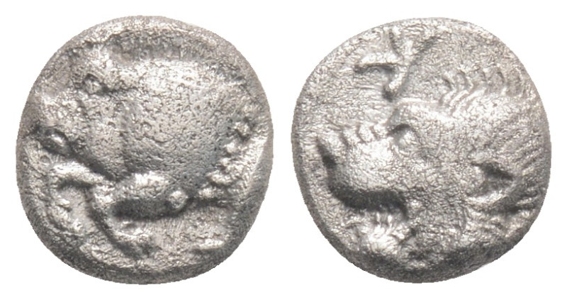 Greek MYSIA, Kyzikos (Circa 450-400 BC) AR obol (7,9 mm, 0.79 g)
Obv: Forepart o...