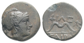 Kingdom of Pergamon, temp. Eumenes I to Attalos I Æ 1,3 g, 12,7 mm, In the name of Philetairos. Circa 260-230 BC. Head of Athena to right, wearing cre...