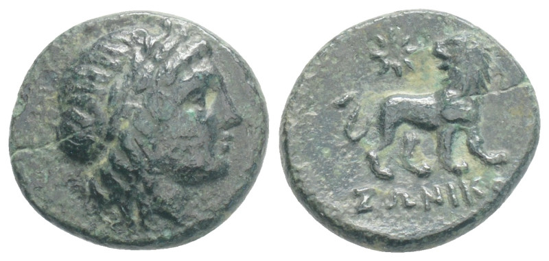 Greek
IONIA, Miletos. (Circa 350-325 BC) AE Bronze (13.9 mm 1.9 g)
Obv: ΖωΝΙΚO, ...