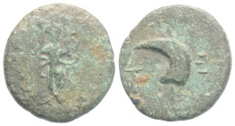 PISIDIA. Etenna. Ae (1st century BC). Female figure "Nymphe" advancing right, head left, holding serpent; tilted amphora to left. ET-EN Harpa. 3.1g 18...