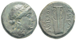 Greek
KINGS OF BITHYNIA, Prusias I. (Circa 238-183 BC) AE Bronze (19.3mm, 6.4g)
Laureate head of Apollo right / BAΣIΛEΩΣ ΠΡOYΣIOY, lyre with four stri...