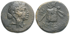 PONTOS. Amisos. Time of Mithradates VI Eupator (Circa 105-90 or 90-85 BC). Ae. 8 g. 21,5 mm.
Obv: Head of Dionysos right, wearing ivy wreath.
Rev: AMI...