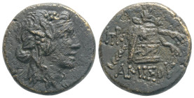 PONTOS. Amisos. Time of Mithradates VI Eupator (Circa 105-90 or 90-85 BC). Ae. 7 g. 20,9 mm.
Obv: Head of Dionysos right, wearing ivy wreath.
Rev: AMI...