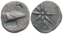 PONTOS. Uncertain (Amisos?). Time of Mithradates VI (Circa 130-100 BC). Ae.
Bow in bow case; countermark: helmet within incuse circle. Star; bow to ri...