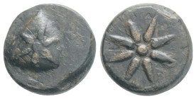 Pontos, Uncertain, but possibly Amisos. Time of Mithradates VI, Ae, 2,8 g 12,9 mm. Circa 130-100 BC.
Obv: Pileus decorated with star with six rays
Rev...
