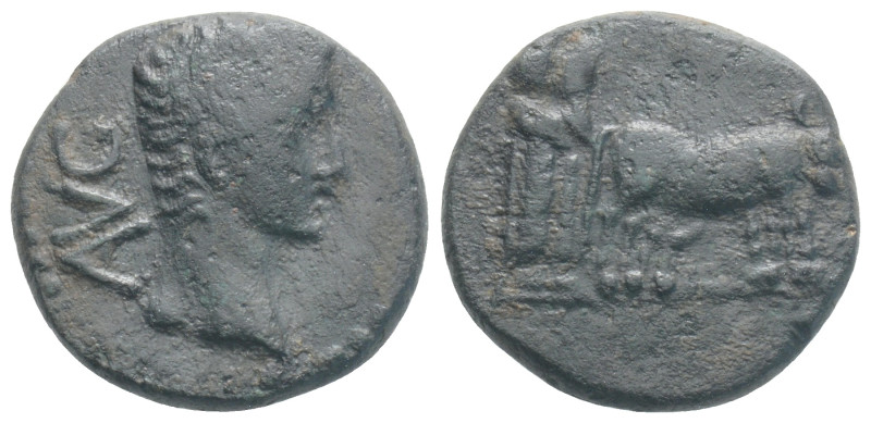 Macedon, Philippi. Augustus, 27 BC-AD 14. AE. 3,9 g. 17.4 mm.
Obv: AVG. Bare hea...