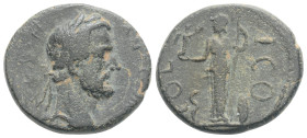 Lycaonia, Iconium. Antoninus Pius. A.D. 138-161.Ae, 5,2 g. 19,8 mm. IM-P C T A H ANTONINVS, laureate head of Antoninus Pius right / COL ICO, Athena st...