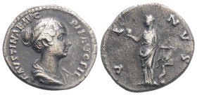 FAUSTINA II (Augusta, 147-175). Denarius. Rome. 2,8 g. 18 mm.
Obv: FAVSTINAE AVG PII AVG FIL. Draped bust right.
Rev: VENVS. Venus standing left, hold...