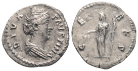 DIVA FAUSTINA I (Died 140/1). Denarius. (18,6 mm, 2,9 g) Rome. 
Obv: DIVA FAVSTINA. Draped bust right. Rev: CERES. Ceres standing left with grain ears...
