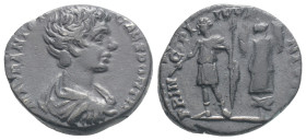 GETA AS CAESAR, A.D. 198-209. AR Denarius, Rome Mint, ca. A.D. 200-202. NGC EF. 2,9 g. 17,4 mm.
RIC-18; RSC-157B. Obverse: Bareheaded and draped bust ...
