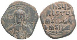 Byzantine, Time of Basil II & Constantine VIII, (976-1025 AD) AE Follis (28.9 mm, 9,6 g)
Obv: Constantinople mint. Facing bust of Christ Pantokrator; ...
