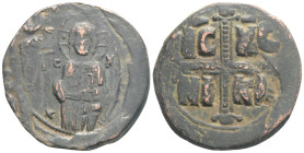 Byzantine, Anonymous (1034-1041 AD) Constantinople
AE Follis (32 mm, 10,2 g)
Obv: ЄmmANOVHA, IC-XC, three-quarter length figure of Christ standing fac...