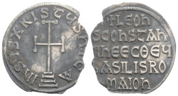 Leo V the Armenian, with Constantine, 813-820. Miliaresion (Silver, 23,1 mm, 1,9 g, ), Constantinopolis. ҺSЧS XRISTЧS ҺICA Cross potent on three steps...