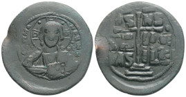 ANONYMOUS FOLLES. Class B. Attributed to Romanus III (1028-1034). 9,4 g. 33,1 Obv: + EMMA NOVHΛ / IC - XC.
Bust of Christ facing, holding book of Gosp...
