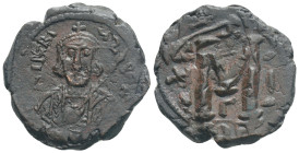 Byzantine Coins,Tiberius (698-705 AD) Constantinople AE Follis. 7,7 g. 25,7 mm.