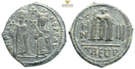 Byzantine
Phocas. 602-610. AE follis (28 mm, 11,1 g, 5 h). Antioch mint, dated year 3 = 603/604. O N FOCA NЄ PЄ AV, Phocas on left and Leontia on righ...