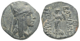KINGS OF ARMENIA. Tigranes II \'the Great\' (95-56 BC). Ae, Tetrachalkon. Artaxata. Dated RY 28 (69/8 BC). 5,3 g. 19,5 mm.
Obv: Draped bust right, wea...