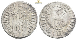 Armenia, Cilician Armenia (1226-1270 AD) Hetoum I AR Tram. Hetoum and Queen Zabel standing facing, holding long cross between them. Crowned lion walki...