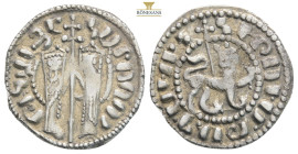 Armenia, Cilician Armenia (1226-1270 AD) Hetoum I AR Tram. Hetoum and Queen Zabel standing facing, holding long cross between them. Crowned lion walki...