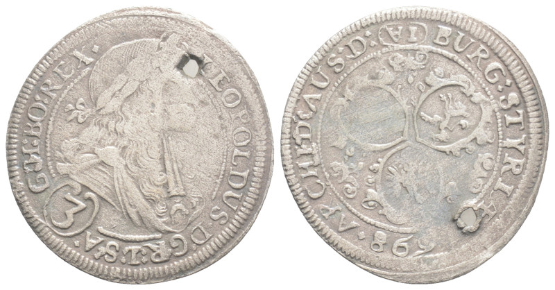 World Coins
HOLY ROMAN EMPIRE. Leopold I (1657-1705). 3 Kreuzer (1698). Graz. Ob...