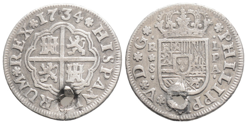 Spain 1734/1M A Ag 1 Real of Phillip V, overdate type (KM:298) NGC Graded MS 66,...