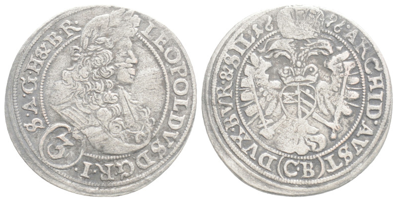 World Coins Austria. Brieg. Leopold I AD 1657-1705. 1696. 3 Kreuzer AR, 1,6 g. 2...