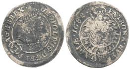Hungary, Holy Roman Empire. Leopold I AR 6 Cruiser. (26,6 mm, 2.8 g) Kremnica mint, 1682.