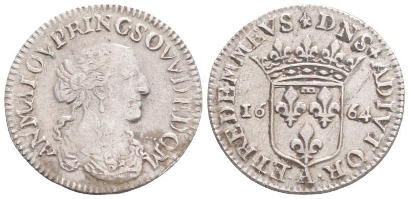 FRANCE. Dombes. Anna Maria Luisa d\'Orléans (1627-1693). Luigino or 1/12 Écu (16...