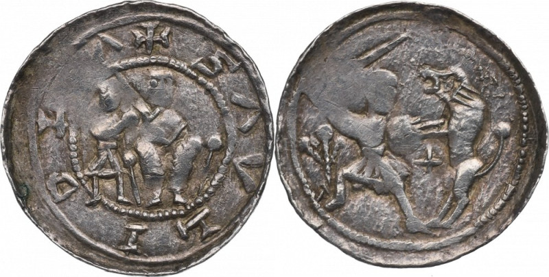 Vladislaus II, Denarius, Cracow Charakterystyczny denar przedstawiający motyw wa...