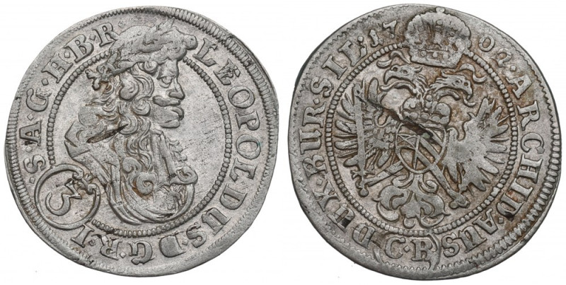 Schlesien under Habsburg, Leopold I, 3 kreuzer 1702 Dobrze zachowany obiegowy eg...