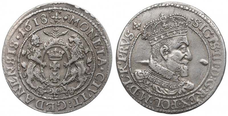 Sigismund III, 18 groschen 1618, Danzig Ładnie zachowany egzemplarz. Odmiana z r...