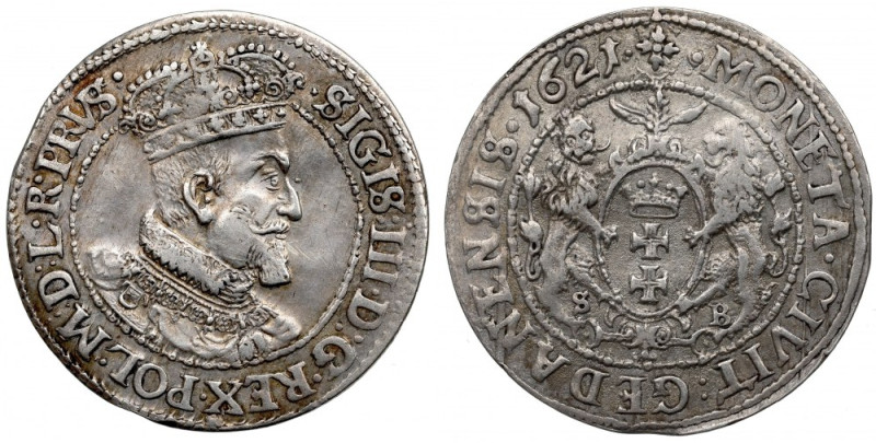 Sigismund III, 18 groschen 1621, Danzig Ładny egzemplarz. Wariant z legendą rewe...