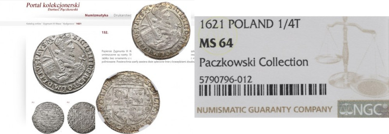 Sigismund III Vasa, Ort 1621, Bromberg - NGC MS64 Piękny, menniczy egzemplarz. O...